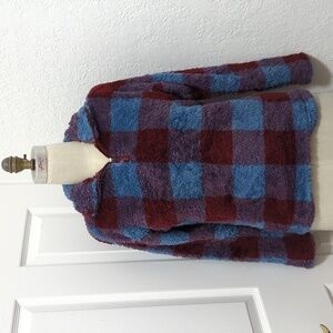 Eddie Bauer Women's Ultra Soft Plush Fleece Quarter Zip Sweatshirt Check Print